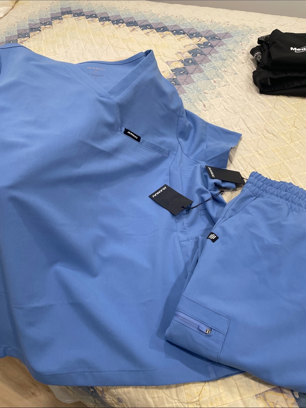 Jaanuu Sky Blue V-Neck Scrub Top with Matching Pants